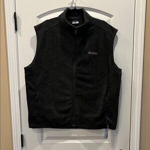 Columbia Dark Gray Sleeveless Fleece Jacket Zip Front Pockets Size XL NEW